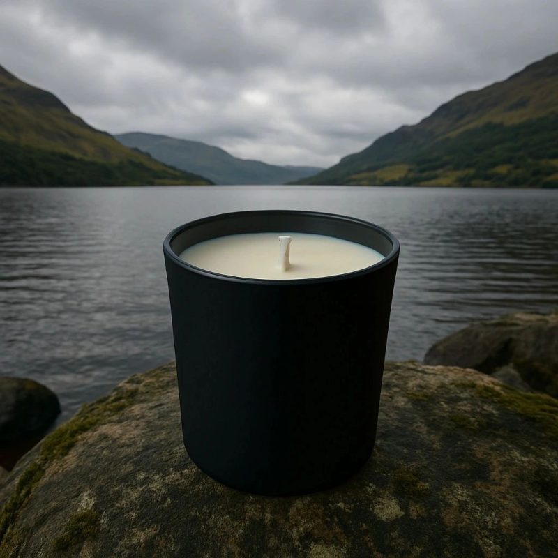Marshmallow & White Peach 20cl Matt Black Candle Hand Poured with Eco Coconut Wax in Argyll Scotland 1