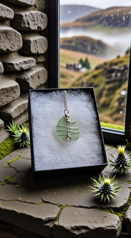 ARGYLL SEAGLASS HANDMADE FROSTED AQUA PENDANT  5030